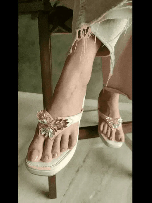 Salmon Pink Butterfly Jewelled Wedges - cunei